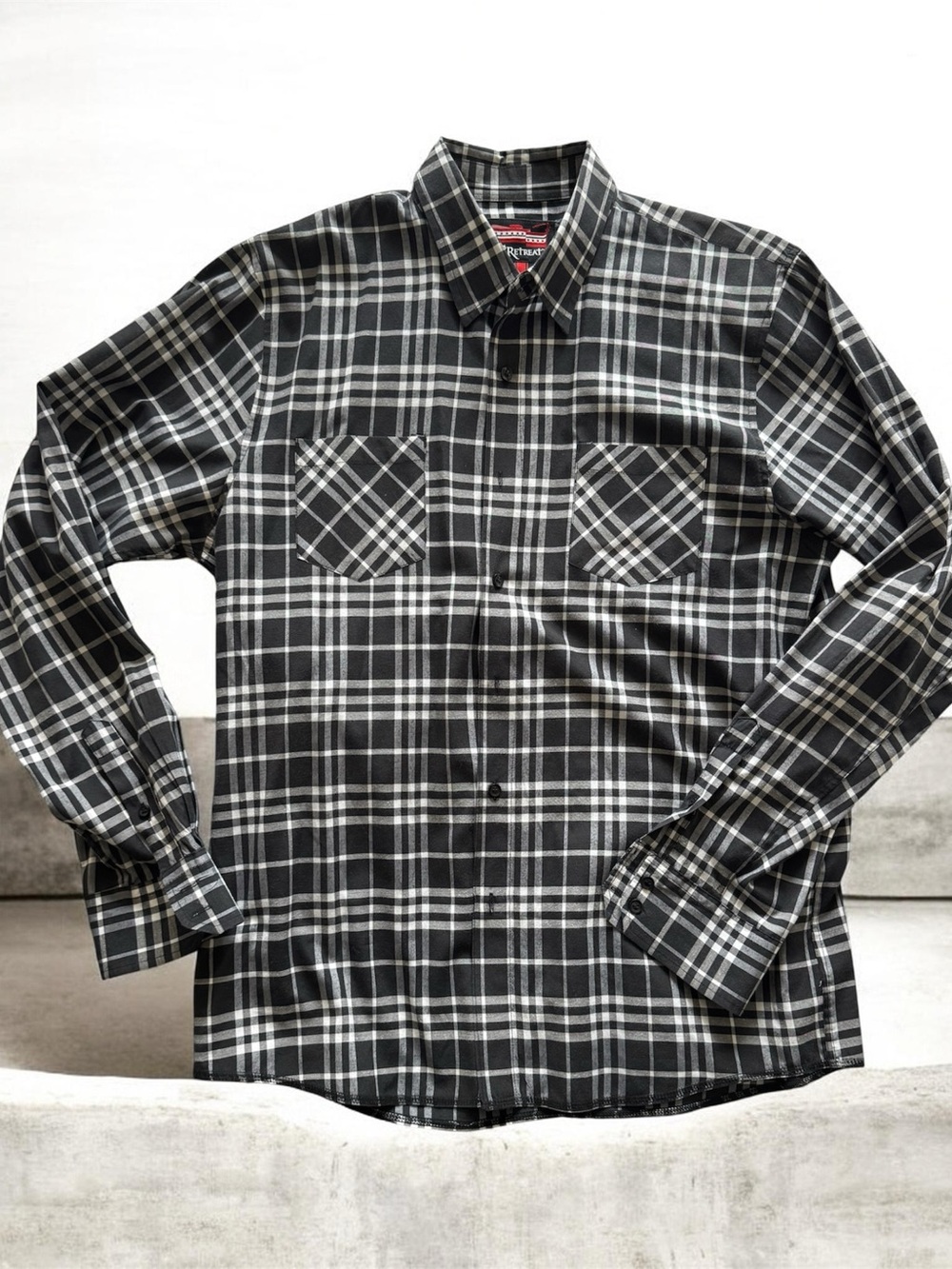 No Retreat Black & White Plaid Button-Up Shirt - Classic Men's XL